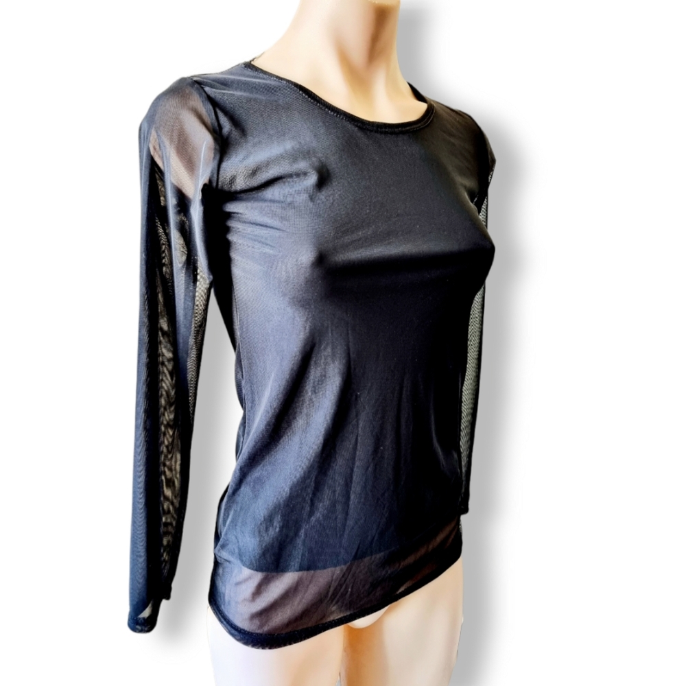 Vintage 90s, black mesh, two-layered long-sleeve top fits AU 6, 8, 10 - Picture 1 of 4